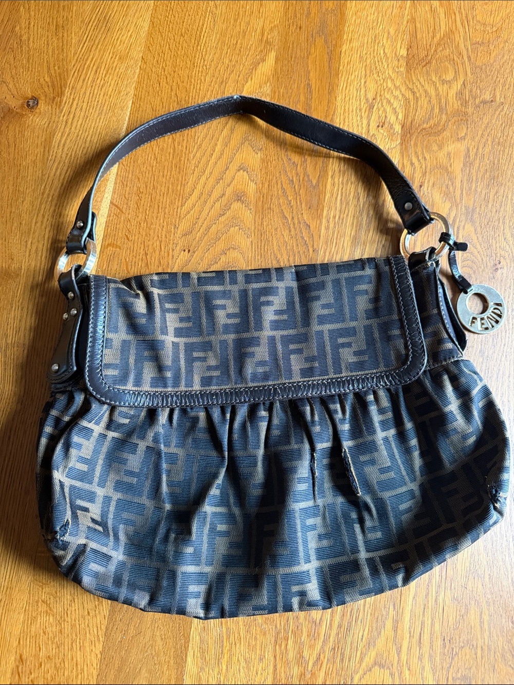 Fendi Black and Brown FF Logo Shoulder Bag